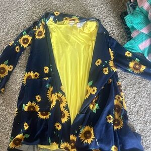 LuLaRoe Sunflower Print Cardigan - Yellow and Black